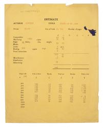 Image of typescript printing and binding estimate relating to Death of my Aunt page 1 of 1