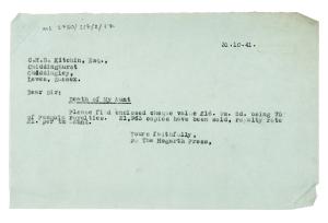 Image of typescript letter from The Hogarth Press to C. H. B. Kitchin (31/10/1941) page 1 of 1