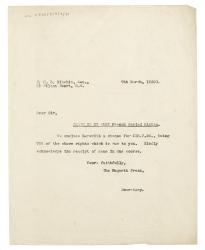 Image of typescript letter from The Hogarth Press to C. H. B. Kitchin (09/03/1932) page 1 of 1