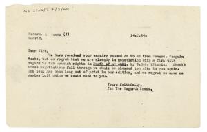 Image of typescript letter from The Hogarth Press to Alejandro J. Maceini (14/07/1944) page 1 of 1 