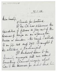 handwritten image of letter from Norman Leys to Leonard Woolf (19/01/1925) page 1 of 2