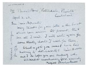 Image of handwritten letter from Margaret Llewellyn Davies to Barbara Hepworth (03/04/1942) page 1 of 1