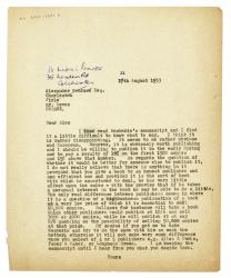 Image of typescript letter from Leonard Woolf to Lionel Penrose (22/08/1933) page 1 of 1