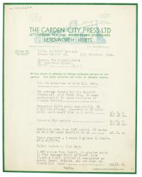 Image of typescript letter from The Garden City Press Ltd. to Margaret West (10/11/1933) page 1 of 3