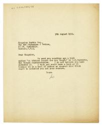 Image of typescript letter from Leonard Woolf to Kingsley Martin (09/08/1934) page 1 of 1 