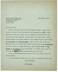 Image of typescript letter from John Lehmann to Spencer Curtis Brown (17/10/1940) page 1 of 1