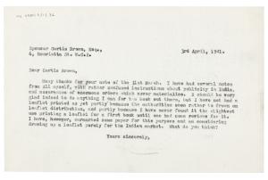 Image of typescript letter from John Lehmann to Spencer Curtis Brown (03/04/1941) page 1 of 1 