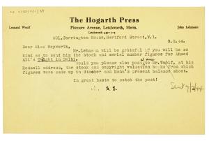 ntImage of typescript internal letter from The Hogarth Press to Barbara Hepworth (08/02/1944) page 1 of 1