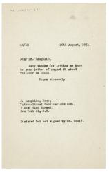 Image of typescript letter from Leonard Woolf to Intercultural Publications Inc  (26/08/1953) page 1 of 1