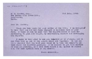 Image of typescript letter from John Lehmann to The Garden City Press Ltd  (02/07/1940) page 1 of 1