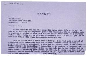 Image of typescript letter from John Lehmann to The Garden City Press Ltd (11/07/1940) page 1 of 1