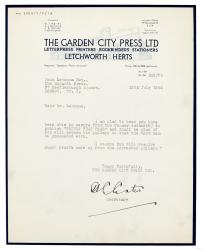 Image of typescript letter from The Garden City Press Ltd  to John Lehmann (12/07/1940) page 1 of 1