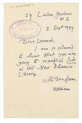 Image of typescript letter from William Plomer to Leonard Woolf (03/09/1949)  page 1 of 1