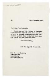 Image of typescript letter from Aline Burch to Insel-Verlag (14/12/1951) page 1 of 1