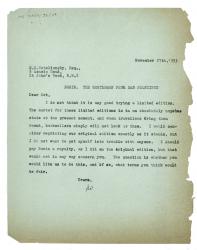 Image of typescript letter from Leonard Woolf to Samuel Solomonovich Koteliansky (27/11/1933) page 1 of 1