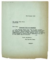 Image of typescript letter from The Hogarth Press to The Garden City Press (08/01/1934) page 1 of 1