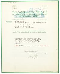 Image of typescript letter from The Garden City Press to The Hogarth Press (09/01/1934) page 1 of 2