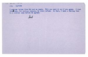 Image of typescript memo from Leonard Woolf to John Lehmann (13/07/1942) page 1 of 1