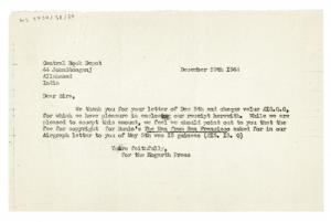 Image of typescript Letter from The Hogarth Press to The Central Book Depot (29/12/1944) page 1 of 1