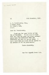 Image of typescript letter from Aline Burch to Samuel Solomonovich Koteliansky (10/11/1948) page 1 of 1