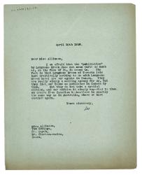 Image of typescript letter from Leonard Woolf to Francesca Allinson (30/04/1938) page 1 of 1