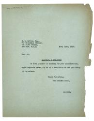 Image of typescript letter from Dorothy Lange to Macmillan Company (29/04/1937)