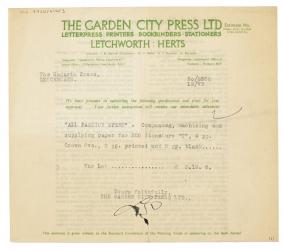 Image of typescript letter from The Garden City Press Ltd. to The Hogarth Press (c1931) page 1 of 2 