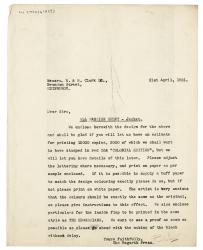 Image of typescript letter from Peggy Belsher to R. & R. Clark (21/04/1931) page 1 of 1