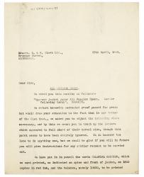 Image of typescript letter from Peggy Belsher to R. & R. Clark (29/04/1931) page 1 of 2