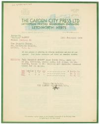Image of typescript letter from The Garden City Press to The Hogarth Press (11/02/1938) page 1 of 1