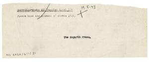 Image of typescript partial note relating to the binding of All Passion Spent (19/08/1943) (one image)