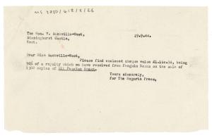 Image of typescript letter from The Hogarth Press to Vita Sackville-West (29/09/1944) page 1 of 1