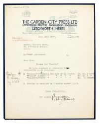 Image of typescript letter from The Garden City Press to The Hogarth Press (30/07/1937) page 1 of 1