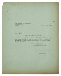 Image of typescript letter from Winifred Perkins to The Garden City Press (03/08/1937) page 1 of 1