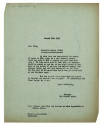 Image of typescript letter from The Hogarth Press to R. & R. Clark (10/08/1937) page 1 of 1
