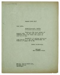 Image of typescript letter from The Hogarth Press to R. & R. Clark (12/08/1937) page 1 of 1