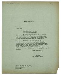 Image of typescript letter from The Hogarth Press to R. & R. Clark (14/08/1937) page 1 of 1