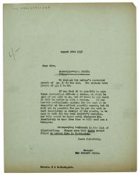 Image of typescript letter from The Hogarth Press to R. & R. Clark (24/08/1937) page 1 of 2