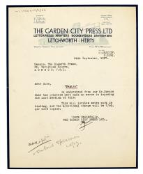 Image of typescript letter from The Garden City Press to The Hogarth Press (24/09/1937) page 1 of 1