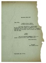 Image of typescript letter from The Hogarth Press to R. & R. Clark (28/09/1937) page 1 of 1