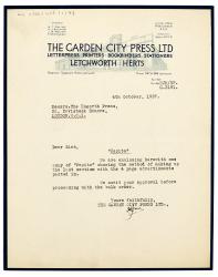 Image of typescript letter from The Garden City Press to The Hogarth Press (04/10/1937) page 1 of 1
