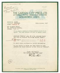 Image of typescript letter from The Garden City Press to The Hogarth Press (29/10/1937) page 1 of 1