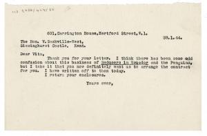 Image of typescript letter from John Lehmann to Vita Sackville-West (28/01/1944) page1 of 1 