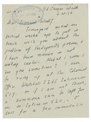 Image of handwritten letter from Mary Fisher to Leonard Woolf (21/09/1951) page 1 of 2