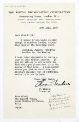 Image of a Letter from the British Broadcasting Corporation to Aline Burch (29/04/1948)