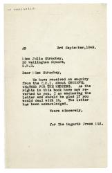Image of typescript letter from Aline Burch to Julia Strachey (03/09/1948) page 1 of 1