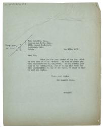 Image of typescript letter from Norah Nicholls to Lou Irwin Inc (17/05/1938) page 1 of 1
