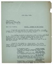 Image of typescript letter from Norah Nicholls to Harper & Co Inc (14/07/1938) page 1 of 2