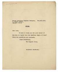 Image of typescript letter from The Hogarth Press to Christine Campbell Thompson Ltd (03/11/1931)  page 1 of 1