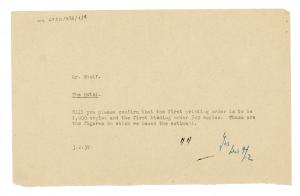 typescript internal memo of The Hogarth Press addressed to Leonard Woolf (03/02/1939) page 1 of 1